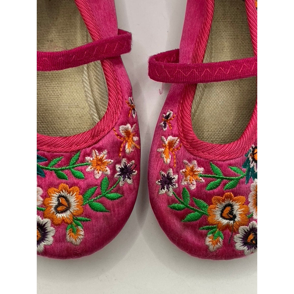 UNBRANDED Baby's Pink Satin Floral Embroidered Mary Janes SZ 26(7)