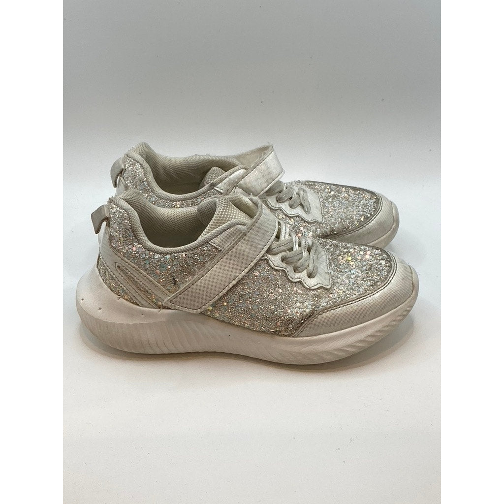 TOOZON Girls' White Glitter Embellished Round-Tie Lace-Up Strap Sneakers SZ 1