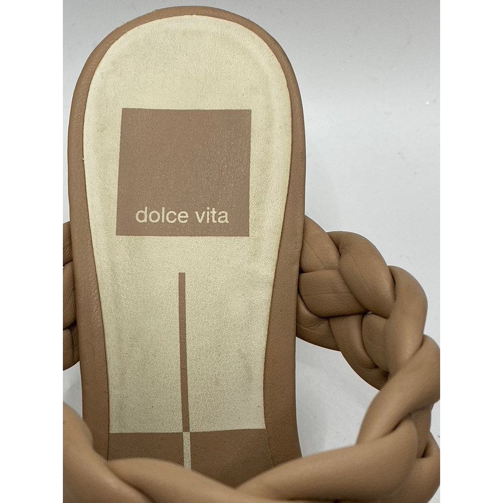 DOLCE VITA Women's Nude Braided Paily Stacked-Heel Square-Toe Heels SZ 6.5