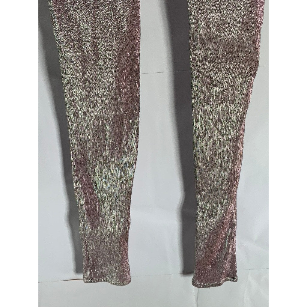 UNBRANDED Women's Burgundy Metallic Skinny-Leg Pants SZ S
