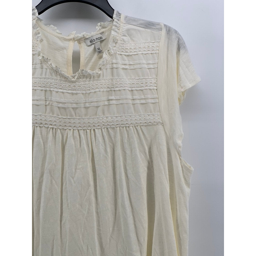 ELLA MOSS Women's Cream Lace Ruffle Trim Short Sleeve Top SZ XL