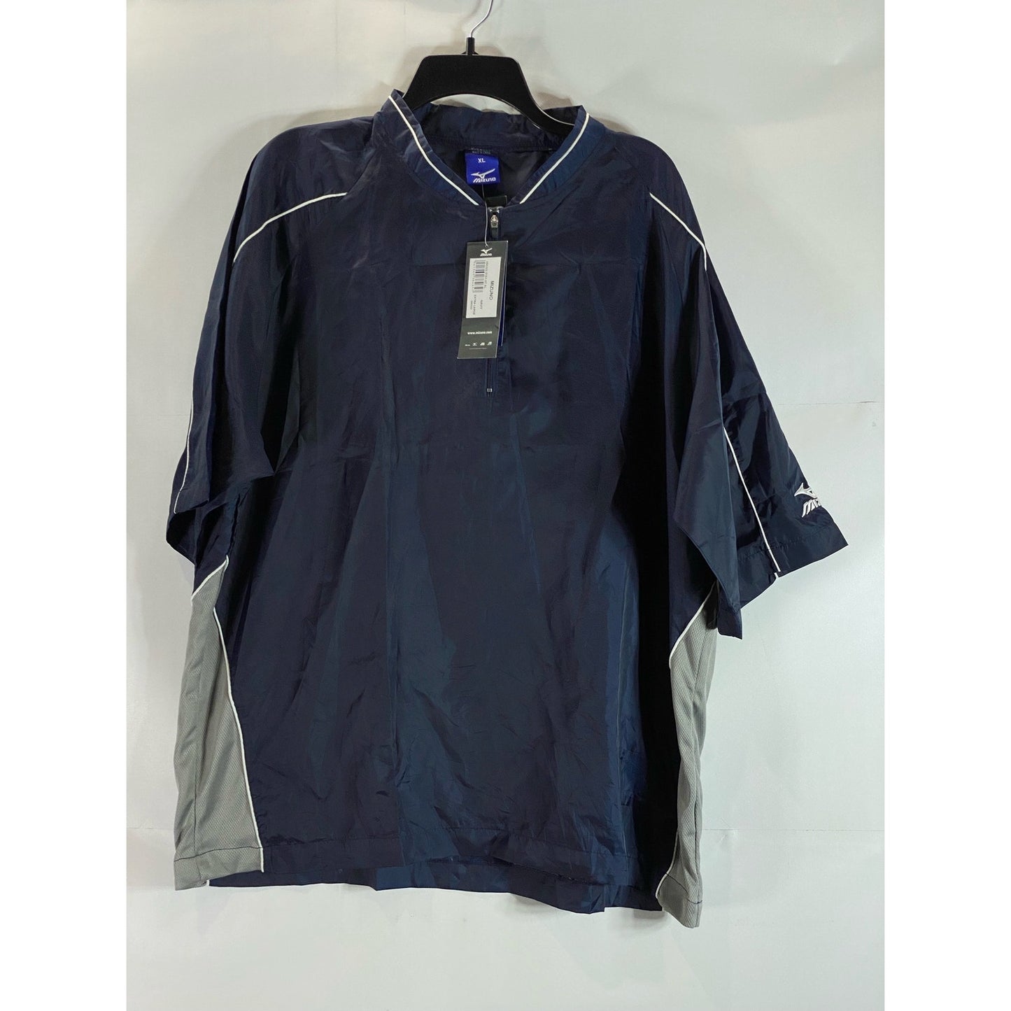 MIZUNO Men’s Navy Quarter-Zip Piped Short Sleeve Batting Jersey SZ XL