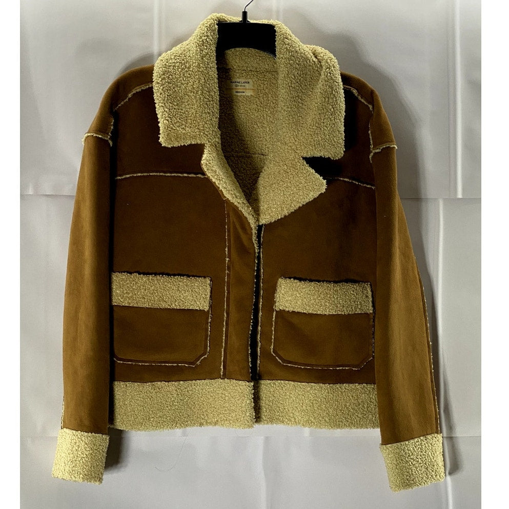 MARINE LAYER Women's Brown/Beige Suede Quebec Sherpa Snap Button Jacket SZ M