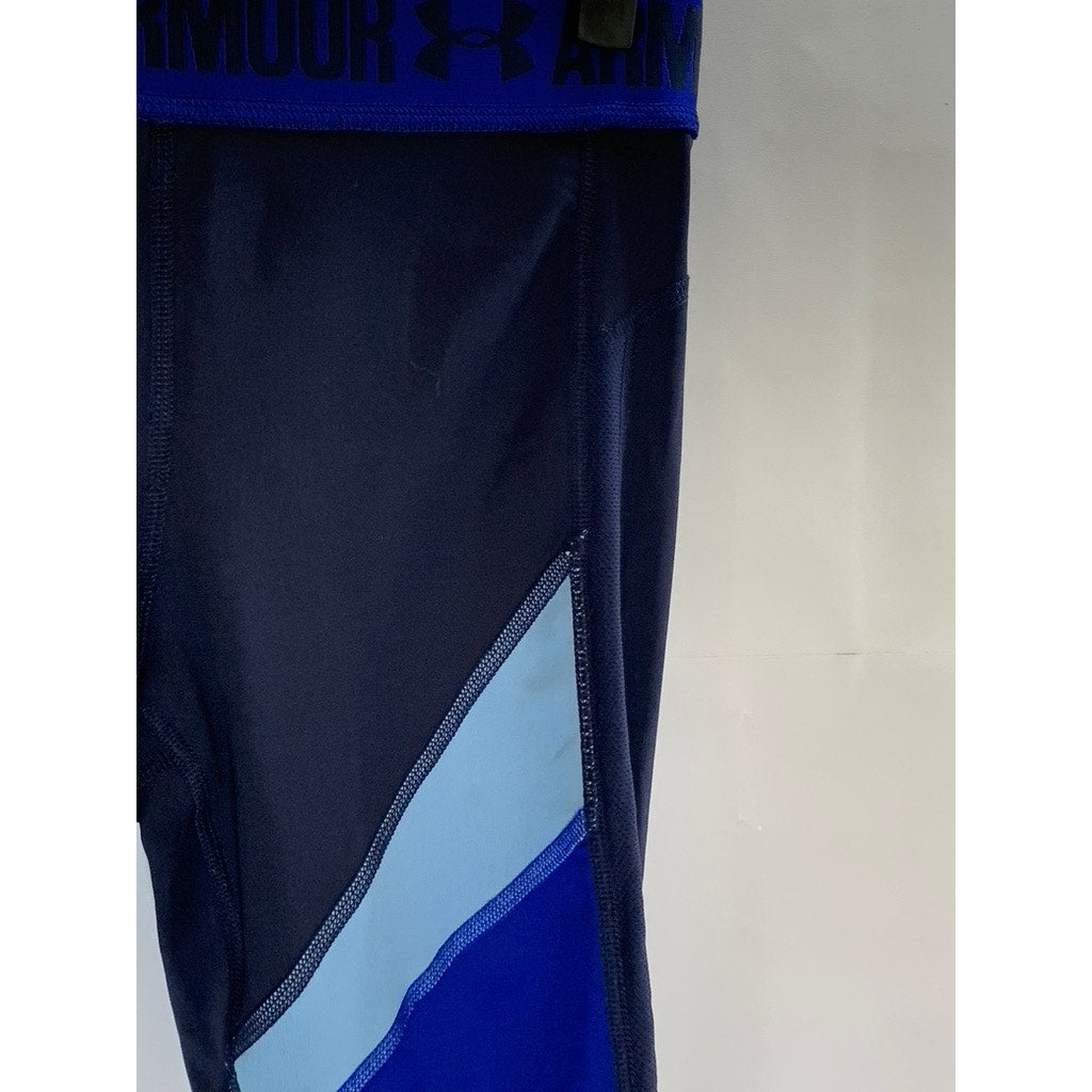 UNDER ARMOUR Women's Navy/Blue Colorblock Heatgear Ankle Cropped Leggings SZ XS