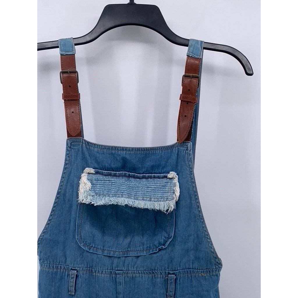 UNBRANDED Women's Blue Denim Distressed Pockets A-Line Midi Dress SZ S