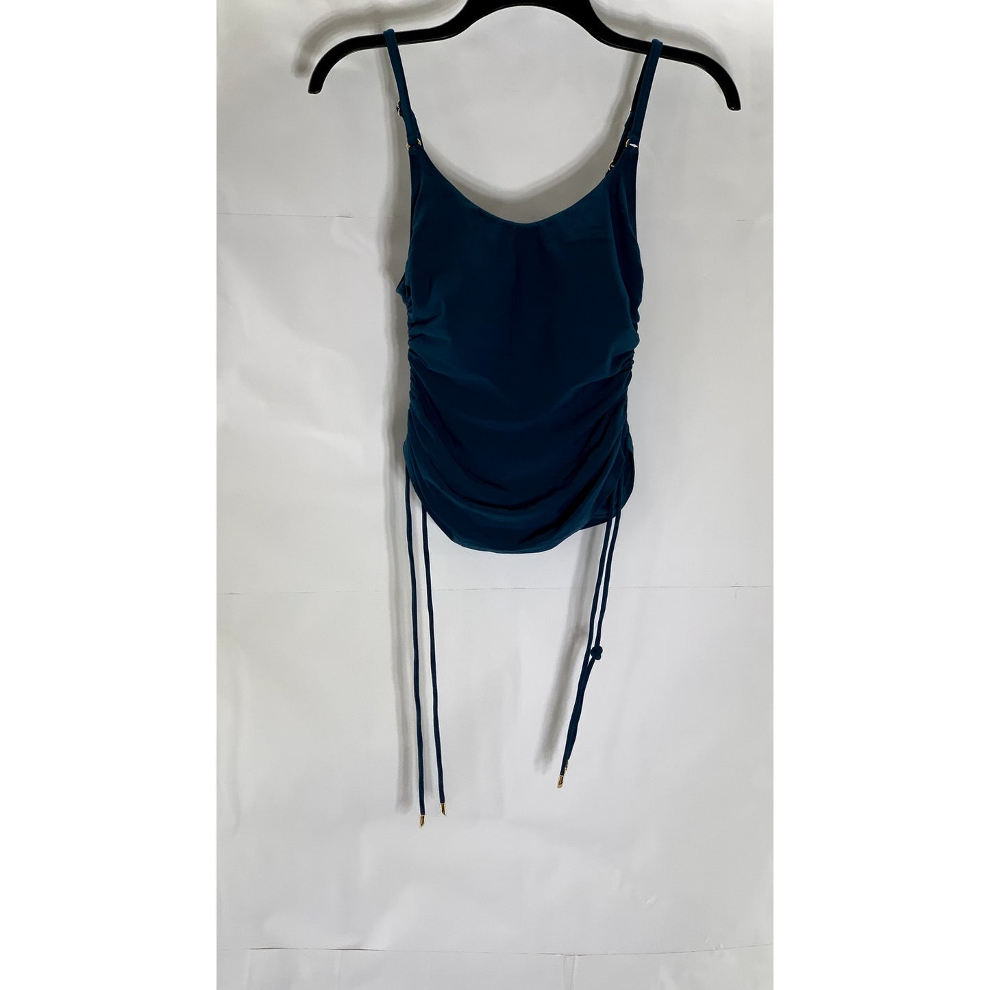 ROBIN PACCONE Women's Pacific Blue Aubrey Lingerie Side-Ruched Tankini Top SZ S