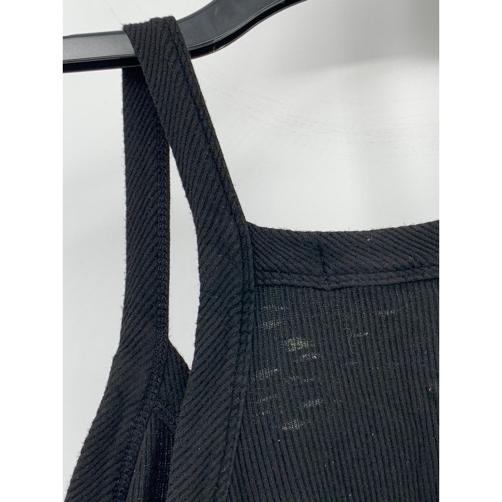 POPULAR BASICS Women’s Black Ribbed Scoop-Neck Sleeveless Cropped Top SZ L