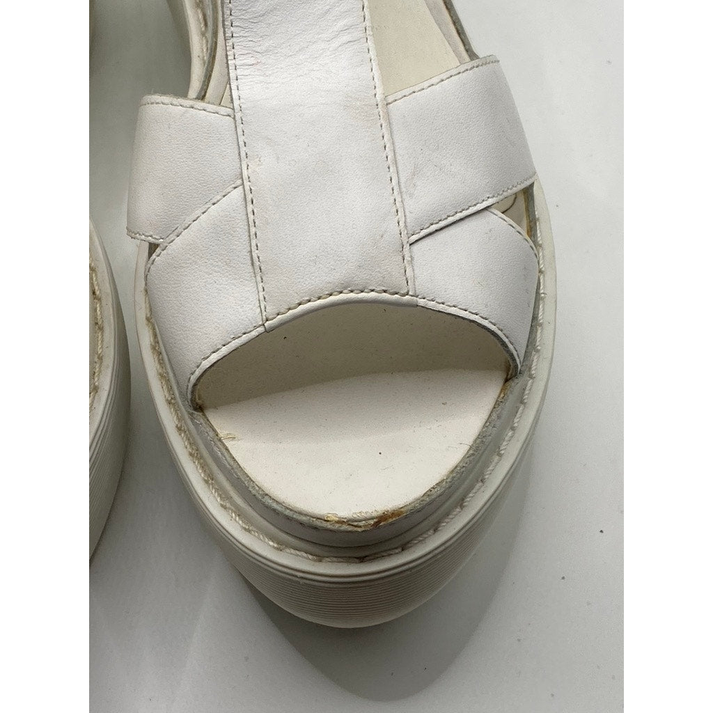 DR. MARTENS Women's White T-Strap Peep-Toe Wedge Platform Sandals SZ 8