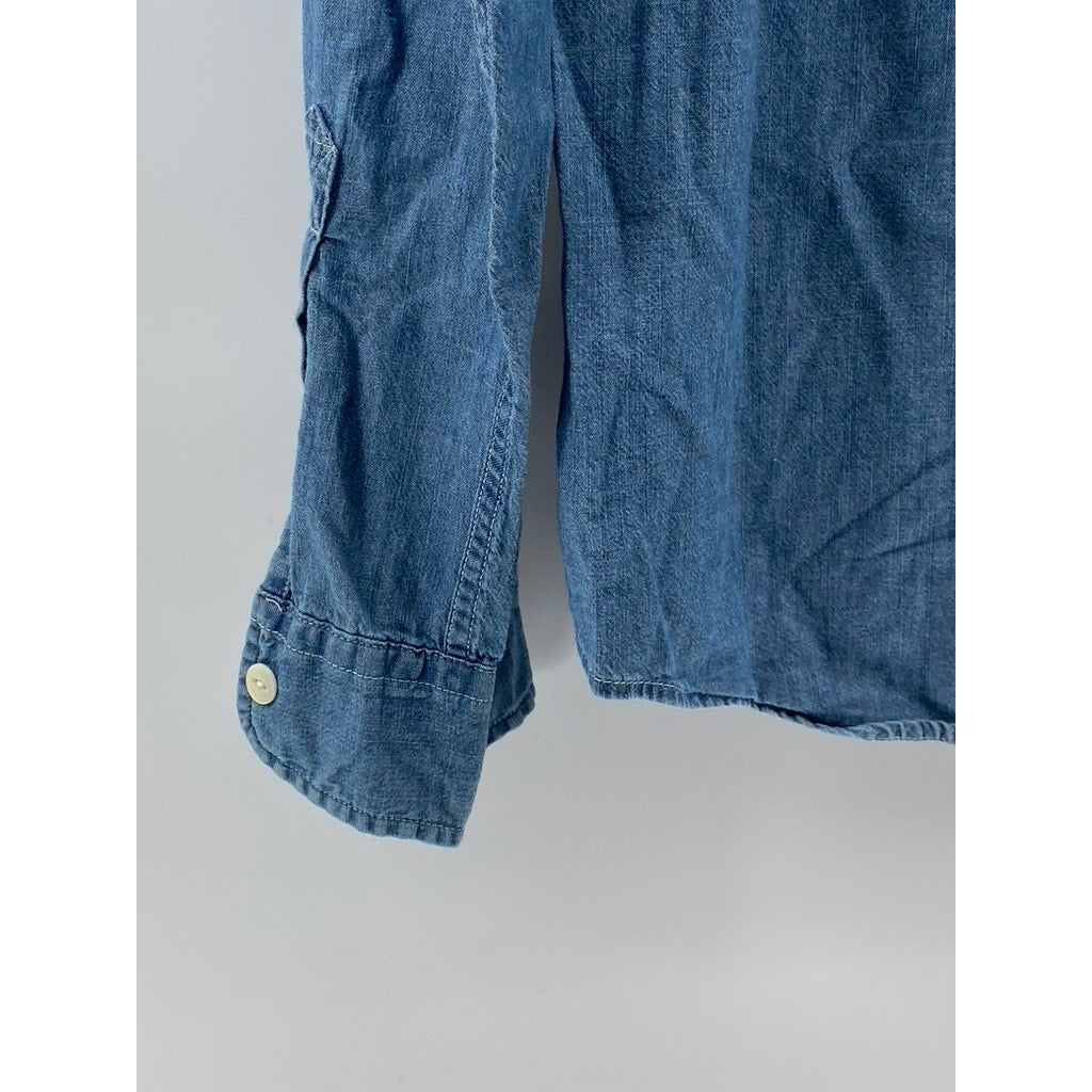 AMERICAN EAGLE Men's Blue Denim Button-Up Long Sleeve Regular-Fit Shirt SZ L