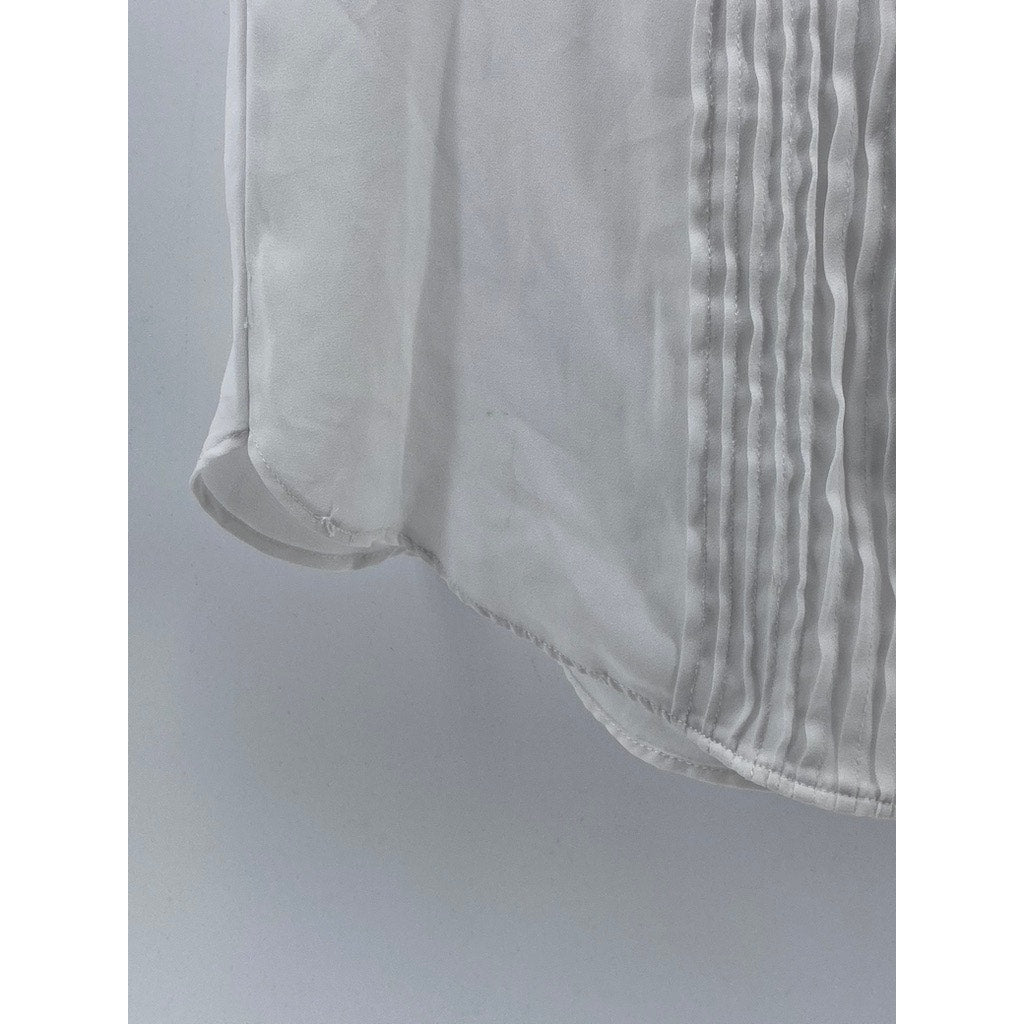 H&M Women's White Pleated Button-Up Short Flutter Sleeve Semi Sheer Top SZ 4