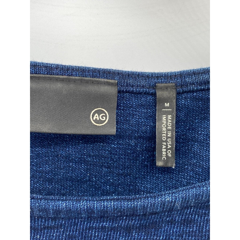 ADRIANO GOLDSCHMIED AG Women's Blue-White Striped Crewneck Cropped T-Shirt SZ M