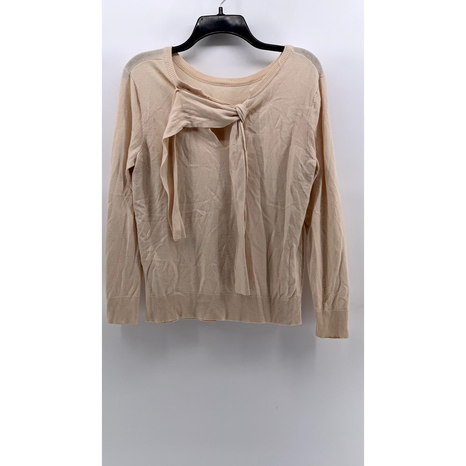 CUPIO Women's Beige Back Tie-Neck Long Sleeve Top SZ L