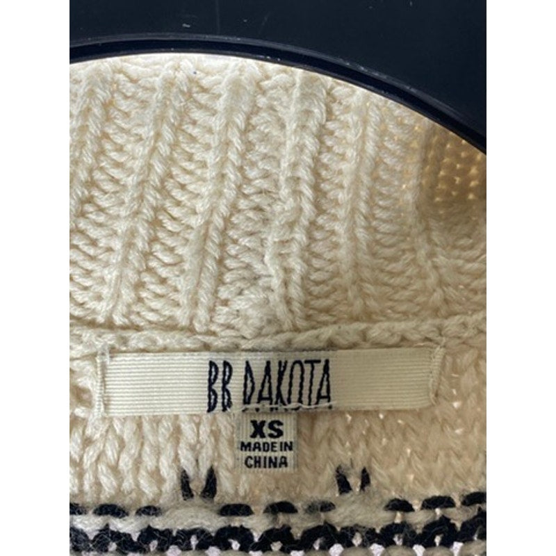 BB DAKOTA Women's Beige Cable Knit Tribal Print Open-Front Cardigan SZ XS