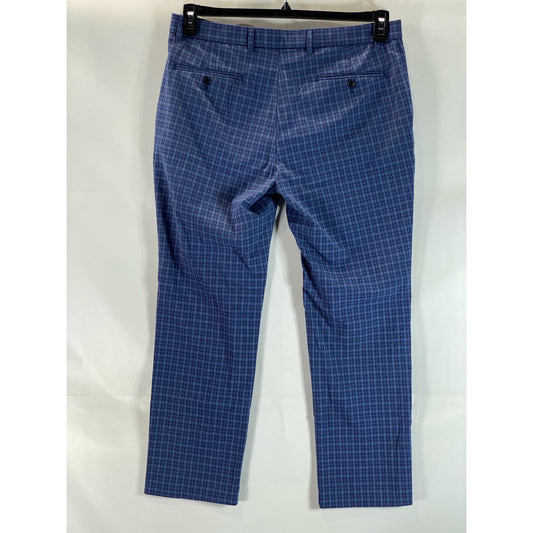TOMMY HILFIGER Men's Blue Mini Check Modern-Fit Flat Front Dress Pant SZ 36X30