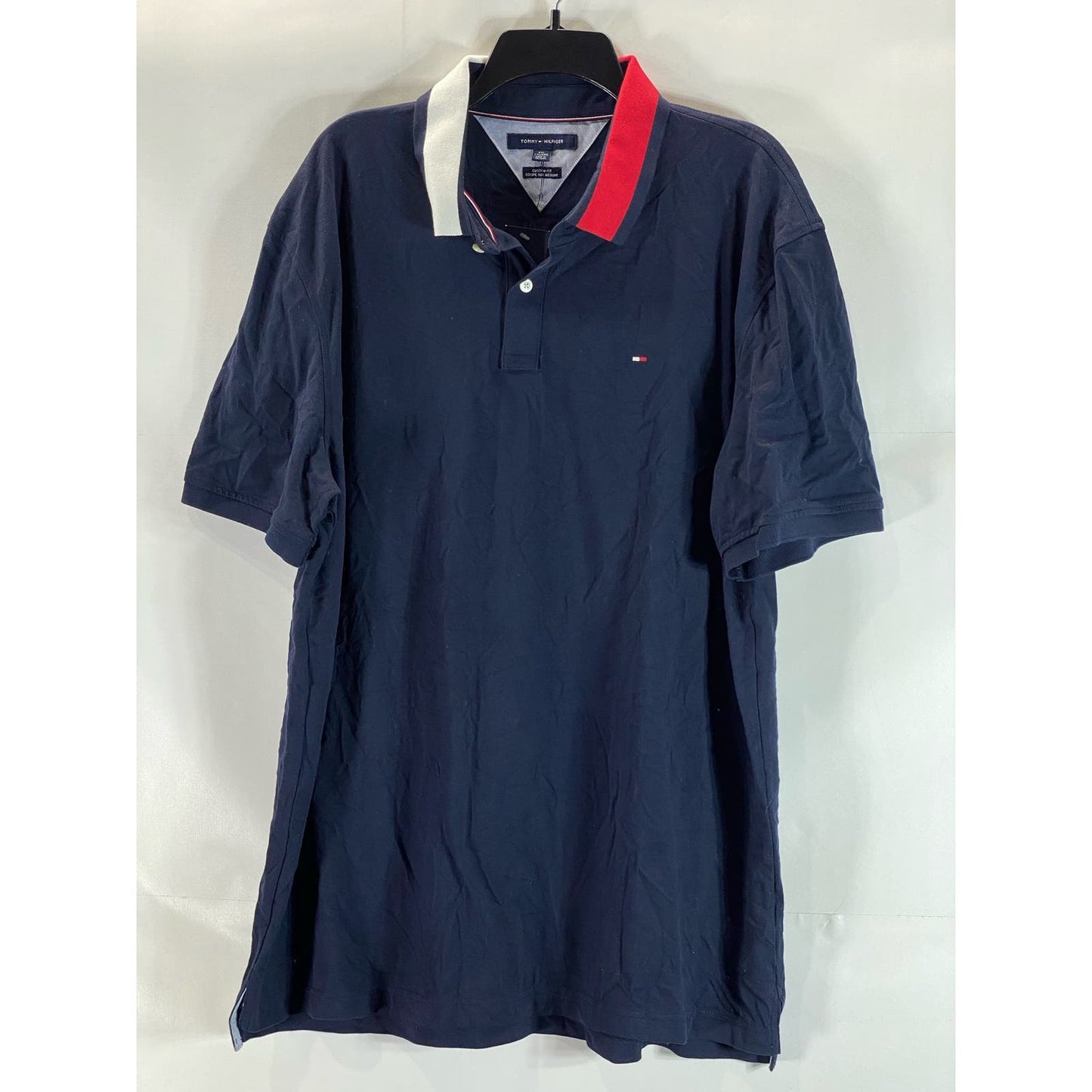 TOMMY HILFIGER Men's Navy Custom-Fit Flag Logo Short Sleeve Polo Shirt SZ 2XL