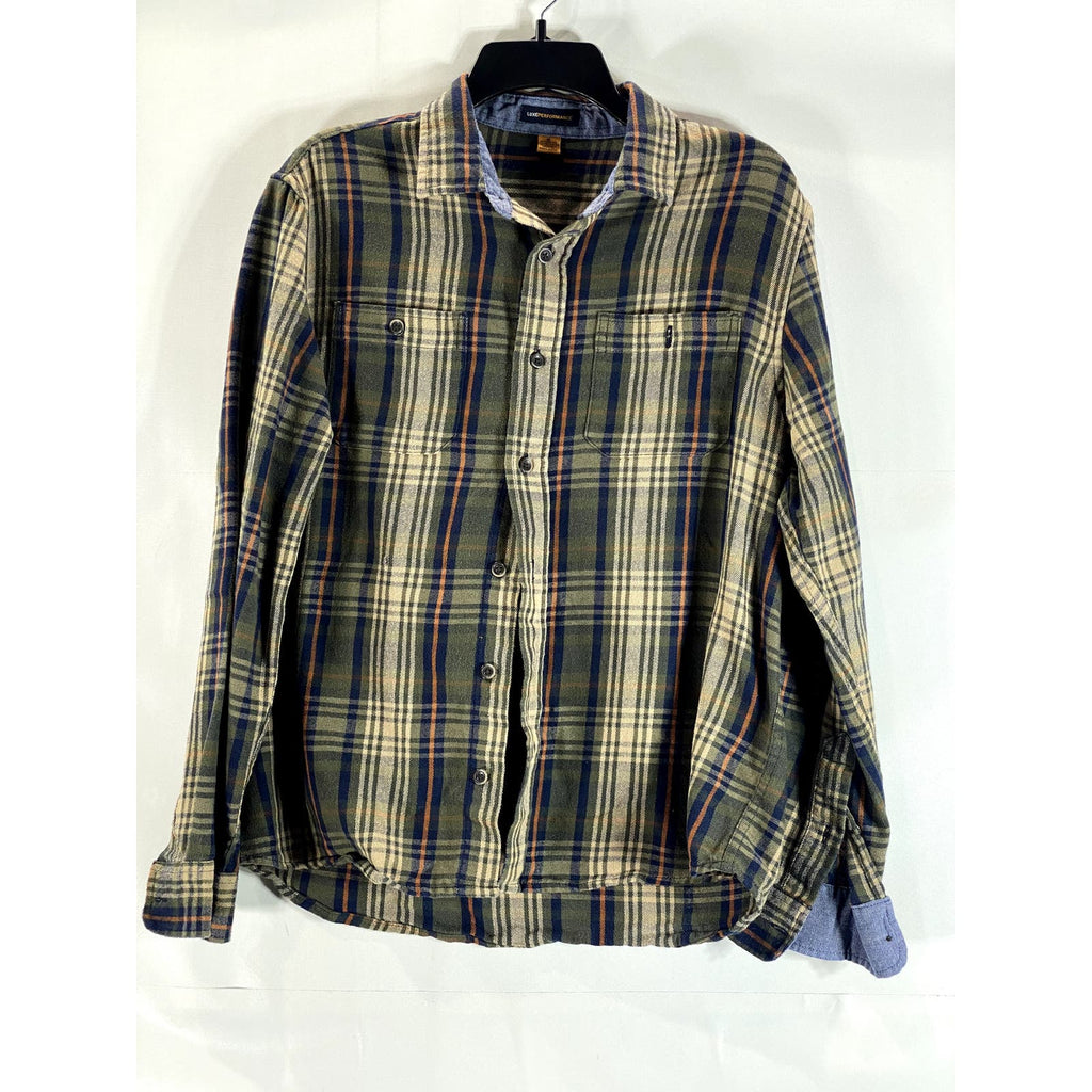 TAILOR VINTAGE Men's Green/Cream Luxe Performance Button-Up Shirt SZ M