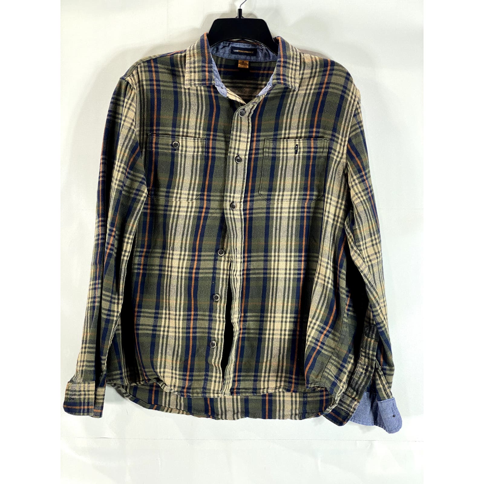 TAILOR VINTAGE Men's Green/Cream Luxe Performance Button-Up Shirt SZ M