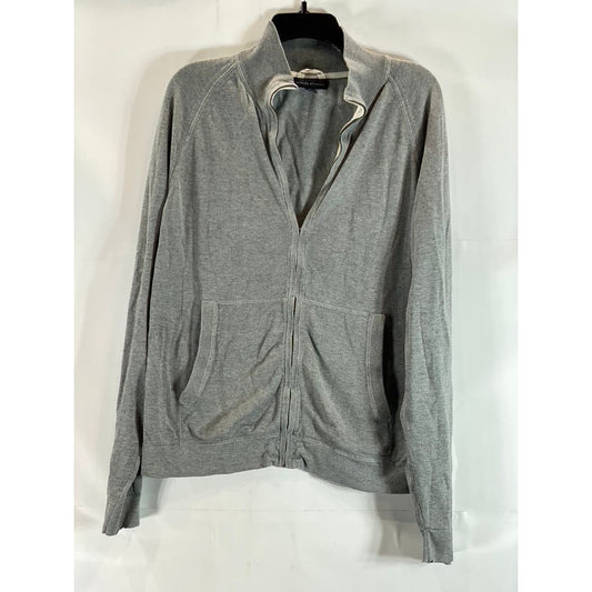 BANANA REPUBLIC Men's Light Grey Supima-Wool Zip-Up Stand Collar Sweater SZ L