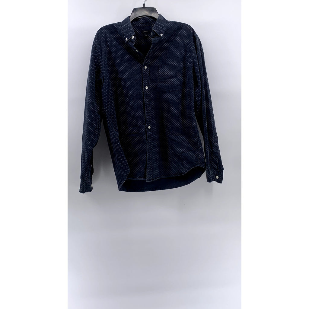 J.CREW Men's Navy Blue Micro Dot Regular-Fit Button-Up Long Sleeve Shirt SZ L