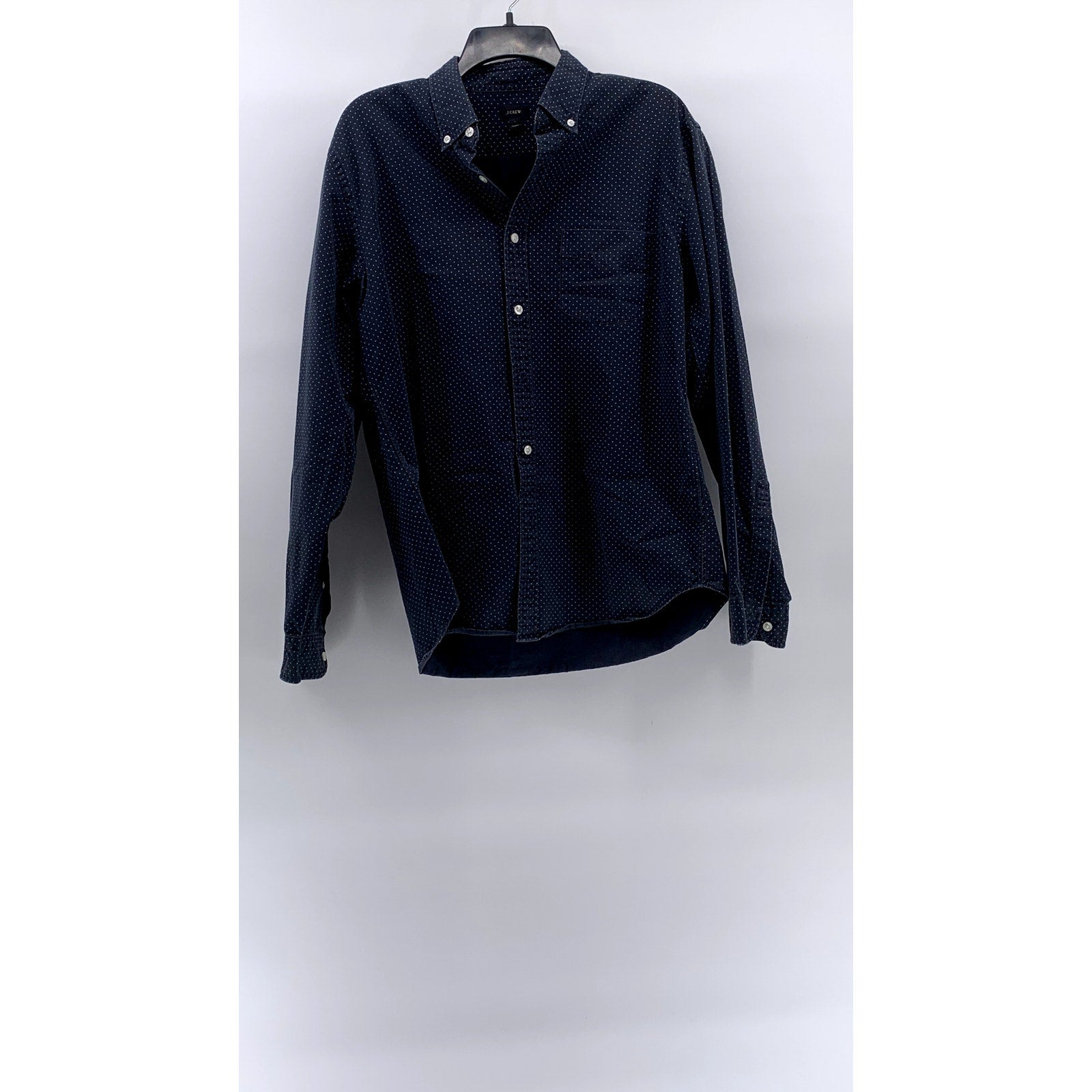 J.CREW Men's Navy Blue Micro Dot Regular-Fit Button-Up Long Sleeve Shirt SZ L