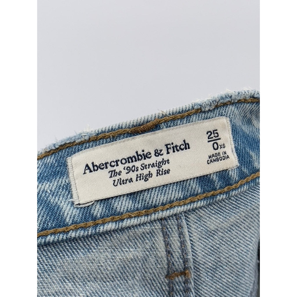ABERCROMBIE & FITCH Women's Light Blue Denim Distressed 90's Straight Jeans SZ25