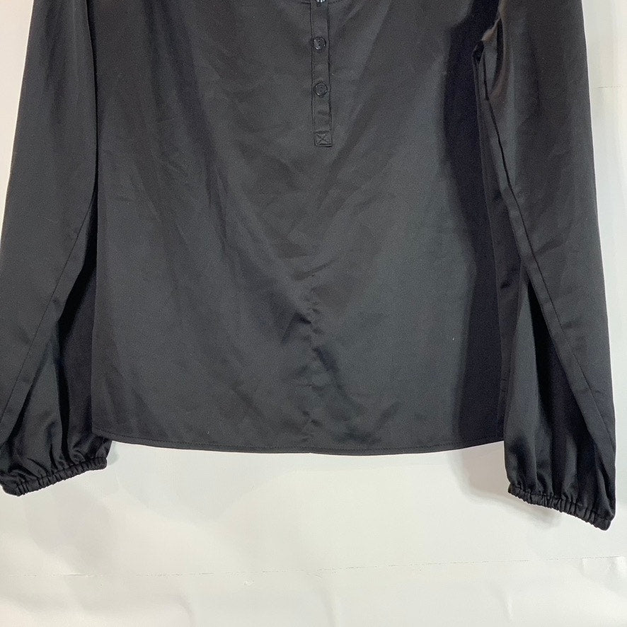 NORDSTROM Women's Black Solid Button Scoop-Neck Long Sleeve Top SZ XS