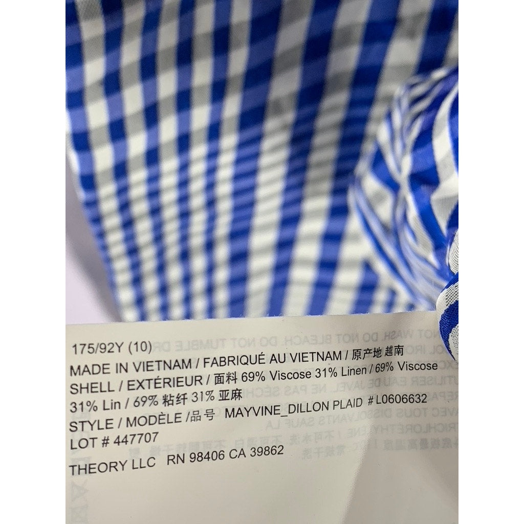 THEORY Women's Blue/White Mayvine Dillion Plaid Button-Up Shirtdress SZ 10