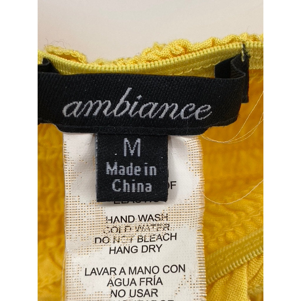 AMBIANCE Women's Yellow Smocked Strapless Mini Dress SZ M