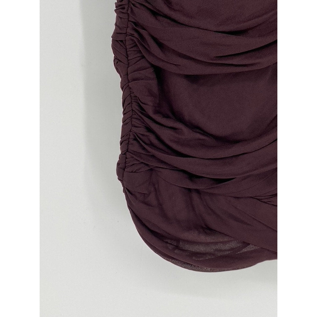 HALSTON HERITAGE Women's Wine Short Sleeve V-Neck Ruched Mini Dress SZ M