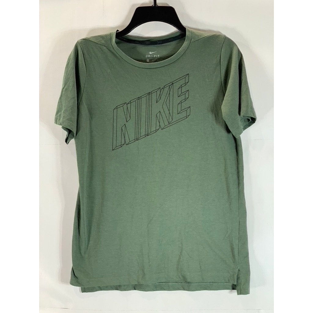 NIKE Boy's Green Logo Crewneck Dri-Fit Standard-Fit Short Sleeve T-Shirt SZ XL