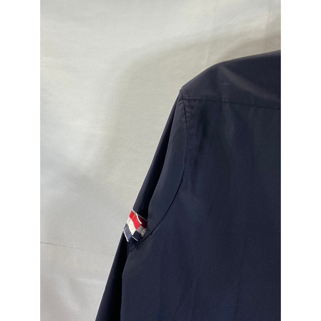 THOM BROWNE Men's Navy Stripe Armband Patch Button-Up Shirt Jacket SZ 1(S)
