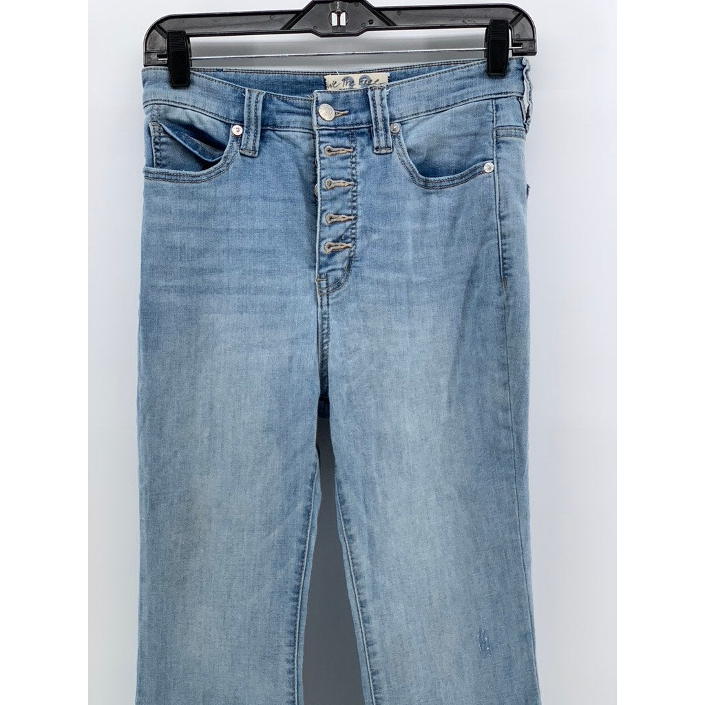 WE THE FREE Women's Light Wash Denim Button-Front Raw Flare Jeans SZ 28