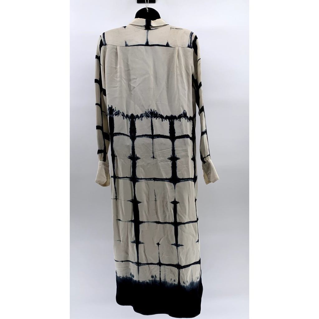 ADAM LIPPIES Women's Beige-Black Silk Printed Button-Up Tunic Top SZ 0