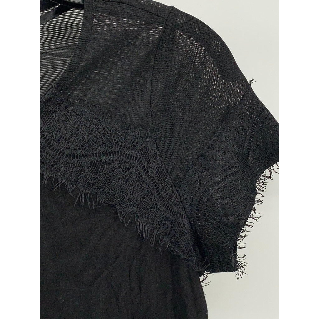 INC INTERNATIONAL CONCEPTS Women's Black Mesh Lace Short Sleeve Top SZ S