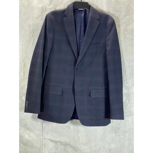 TOMMY HILFIGER Men's Navy Windowpane Two-Button Modern-Fit Sport Coat SZ 38R