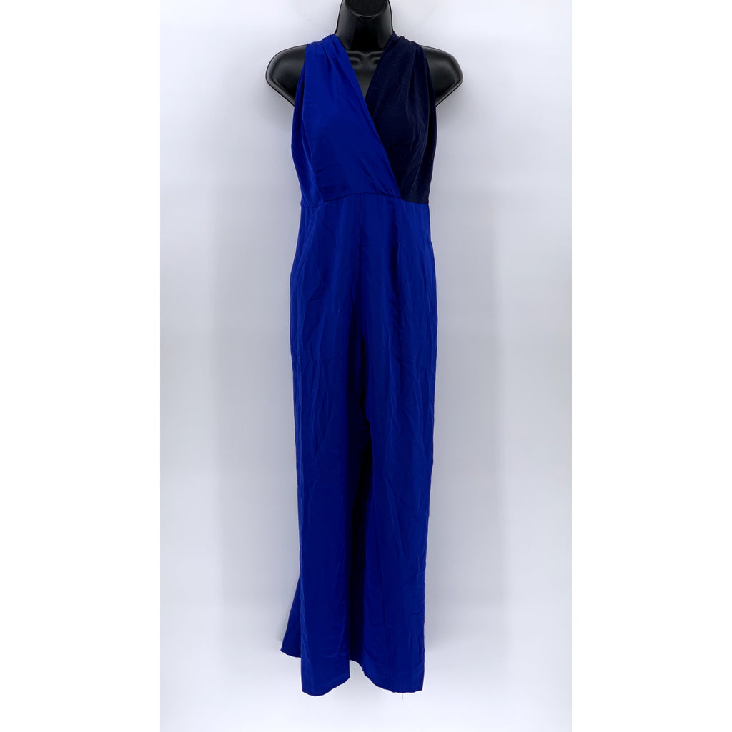 DIANE VON FURSTENBERG Women's Royal Blue V-Neck Sleeveless Halter Jumpsuit SZ 10