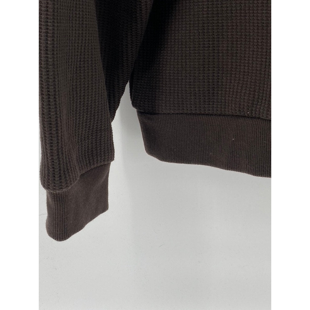 ASOS DESIGN Men’s Brown Zip-Up Long Sleeve Collarless Thermal Sweater SZ M