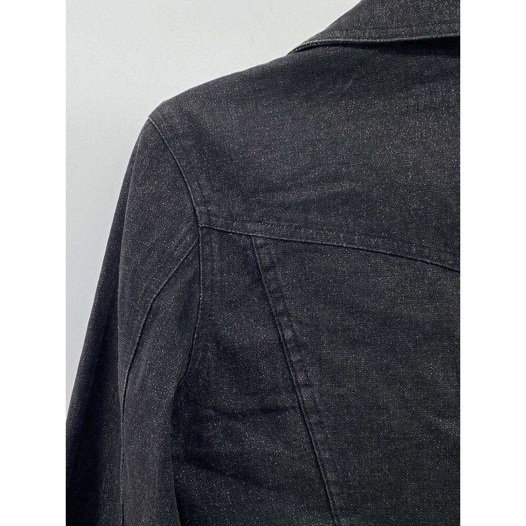 BCBG JEANS Women's Vintage Black Denim Shimmer Button-Up Regular-Fit Jacket SZXS