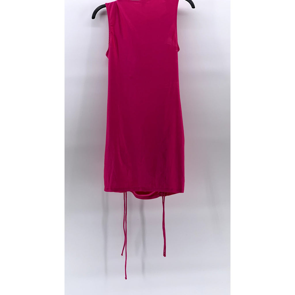IRIS Women’s Fuchsia Scrunched Crewneck Sleeveless Drawstring Hem Mini Dress SZS
