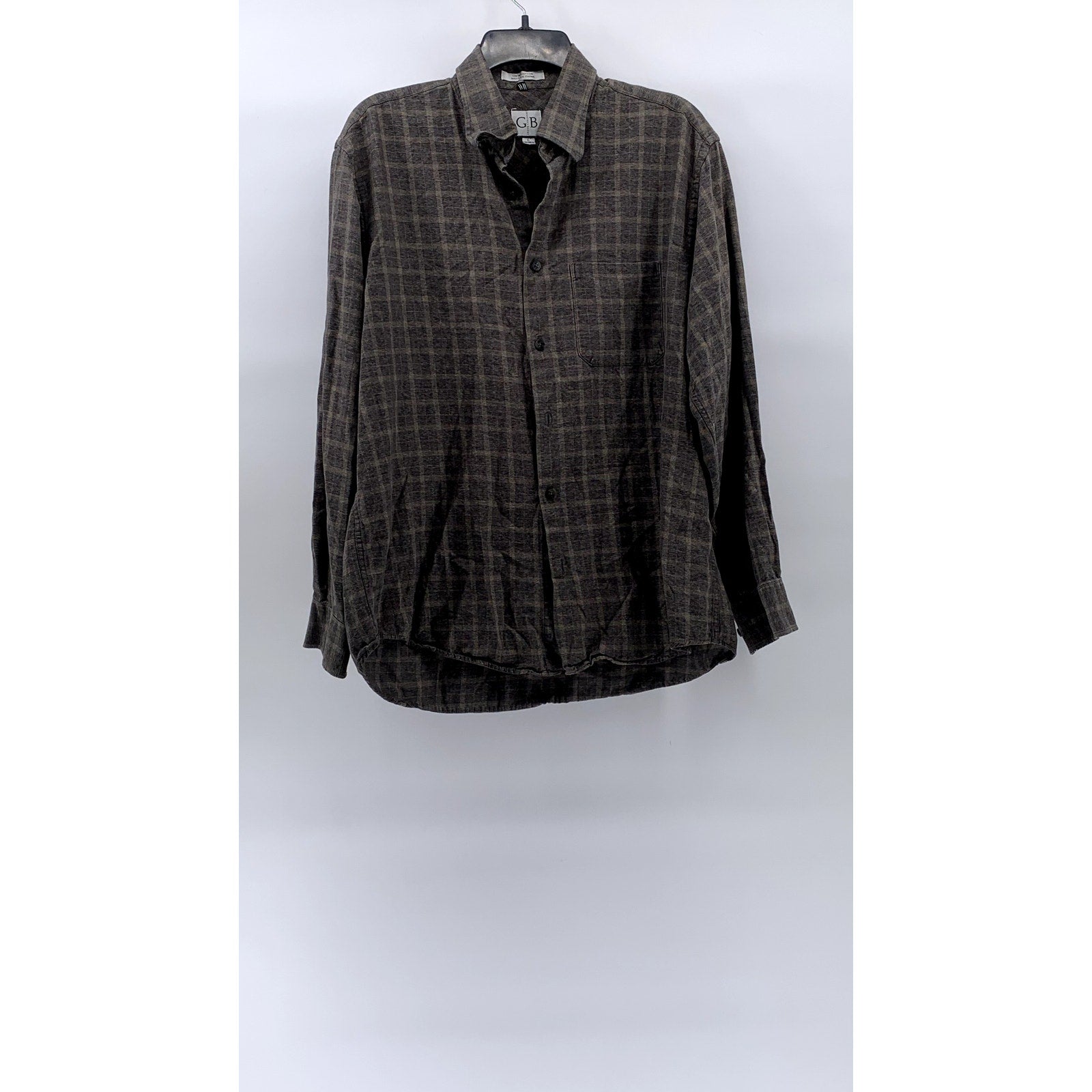 GEOFFREY BEENE Men's Brown Plaid Regular-Fit Button-Down Long Sleeve Shirt SZ L