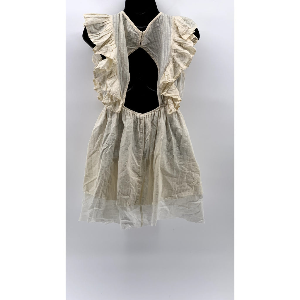 MOLLY BRACKEN Women’s Beige-White Ruffle Open-Back Dress SZ S