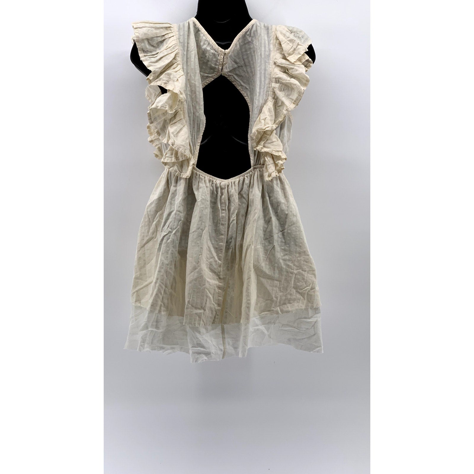 MOLLY BRACKEN Women’s Beige-White Ruffle Open-Back Dress SZ S