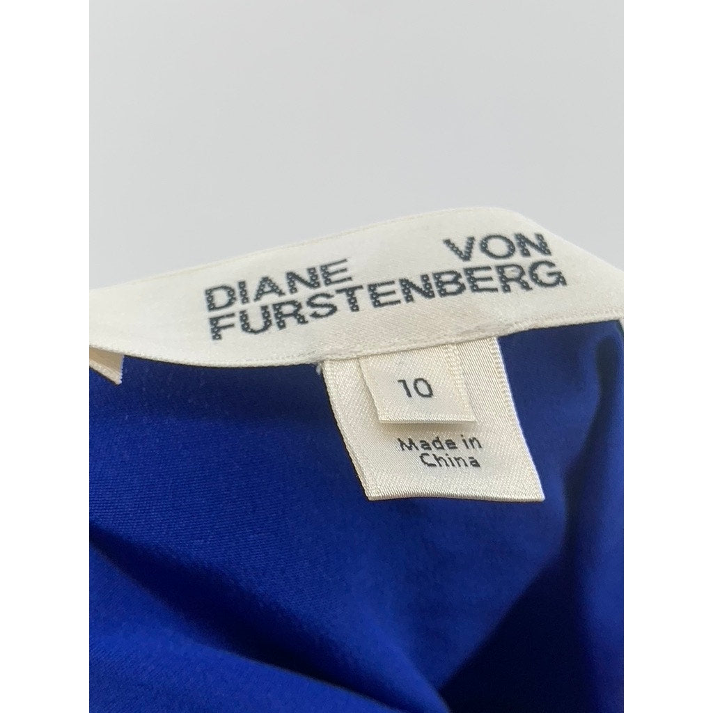 DIANE VON FURSTENBERG Women's Royal Blue V-Neck Sleeveless Halter Jumpsuit SZ 10