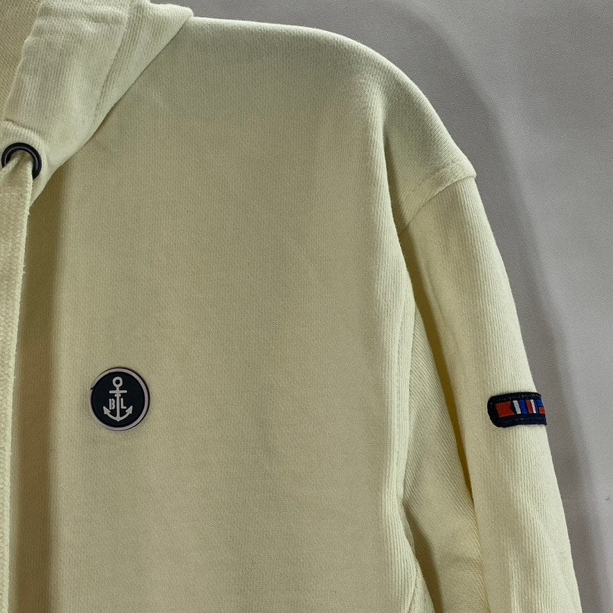 BATELA SEA STYLE Women's Cream Snap-Button Patch Logo Hooded Sweater SZ 8