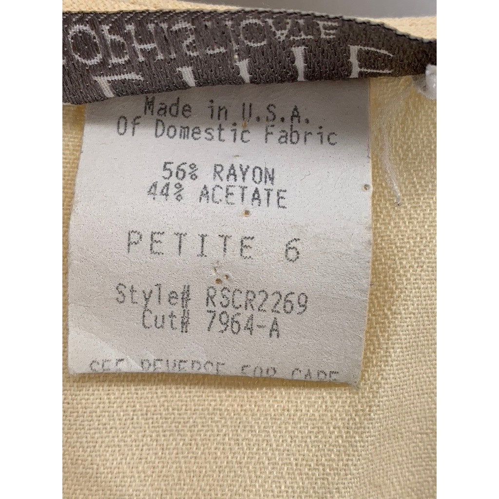 PETITE SOPHISTICATE Women's Yellow Vintage Button-Up Short Sleeve Top SZ 6P