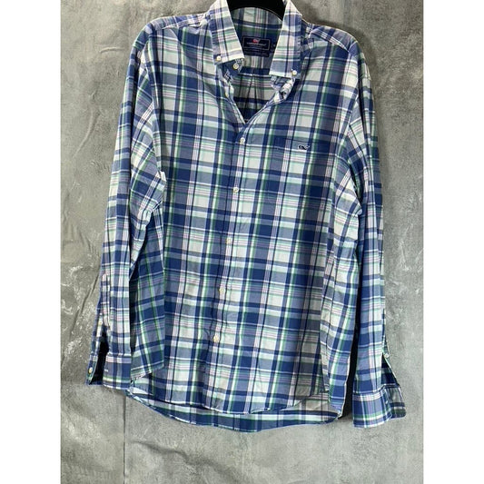 VINEYARD VINES Men's Blue Plaid Otter Rock Classic Cotton Tucker Shirt SZ XL