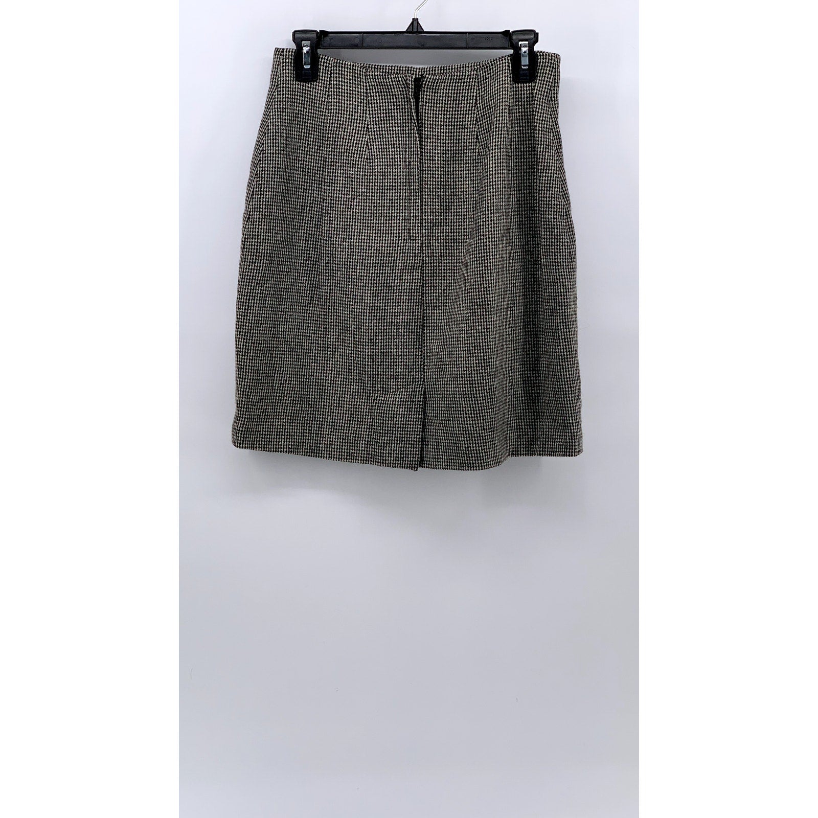 UNBRANDED Women's Black-White Houndstooth Straight Wool-Blend Mini Skirt SZ 6