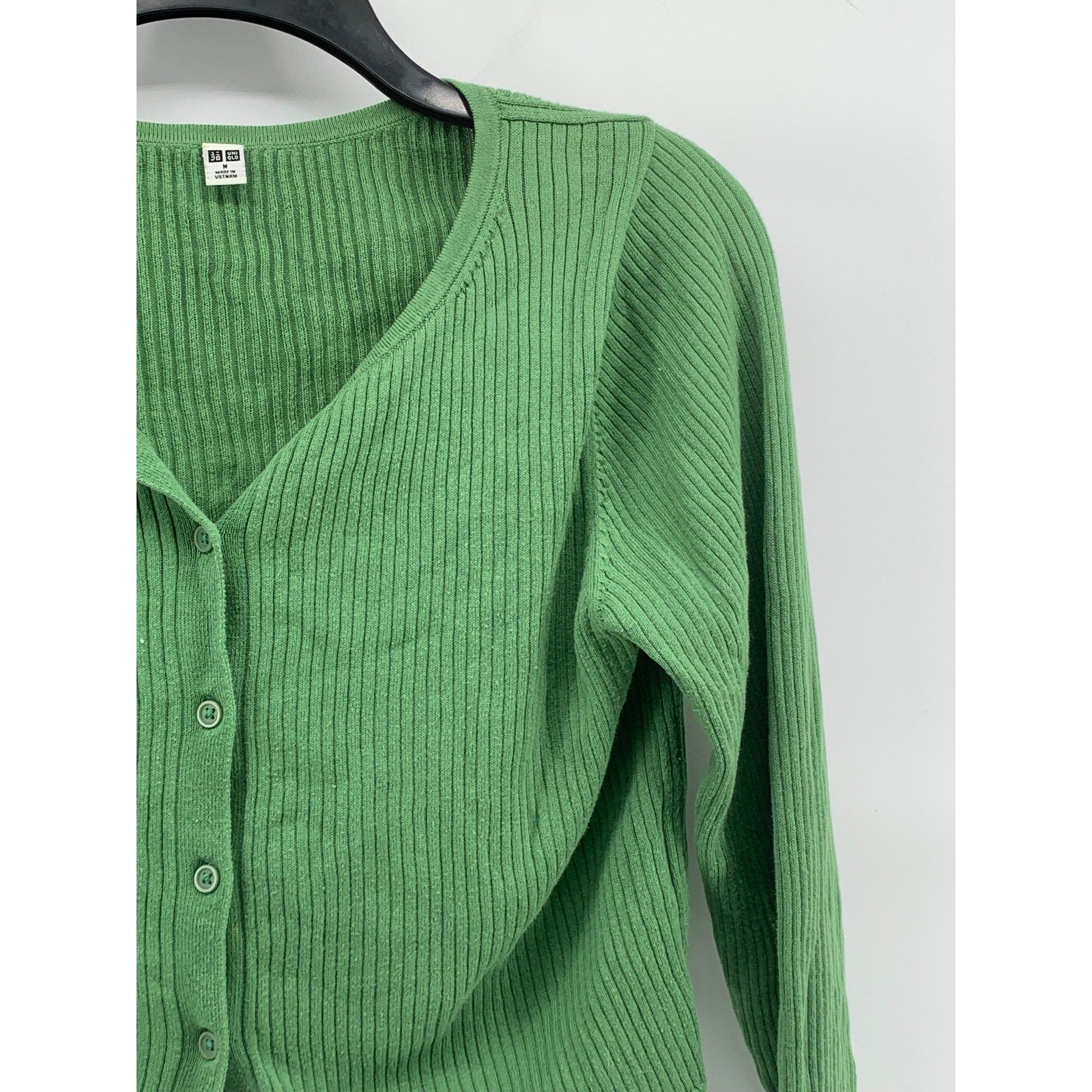 UNIQLO Women's Dark Green Ribbed UV Protection Button-Up Cropped Cardigan SZ M