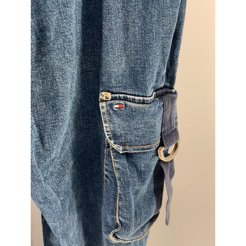 TOMMY JEANS Women’s Blue Denim Cargo Straight-Leg Jumpsuit SZ XS