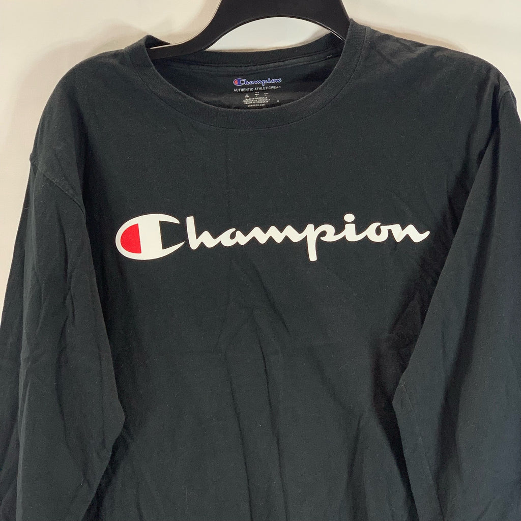 CHAMPION Authentic Athleticwear Men's Black Script Logo Crewneck Sweatshirt SZ M